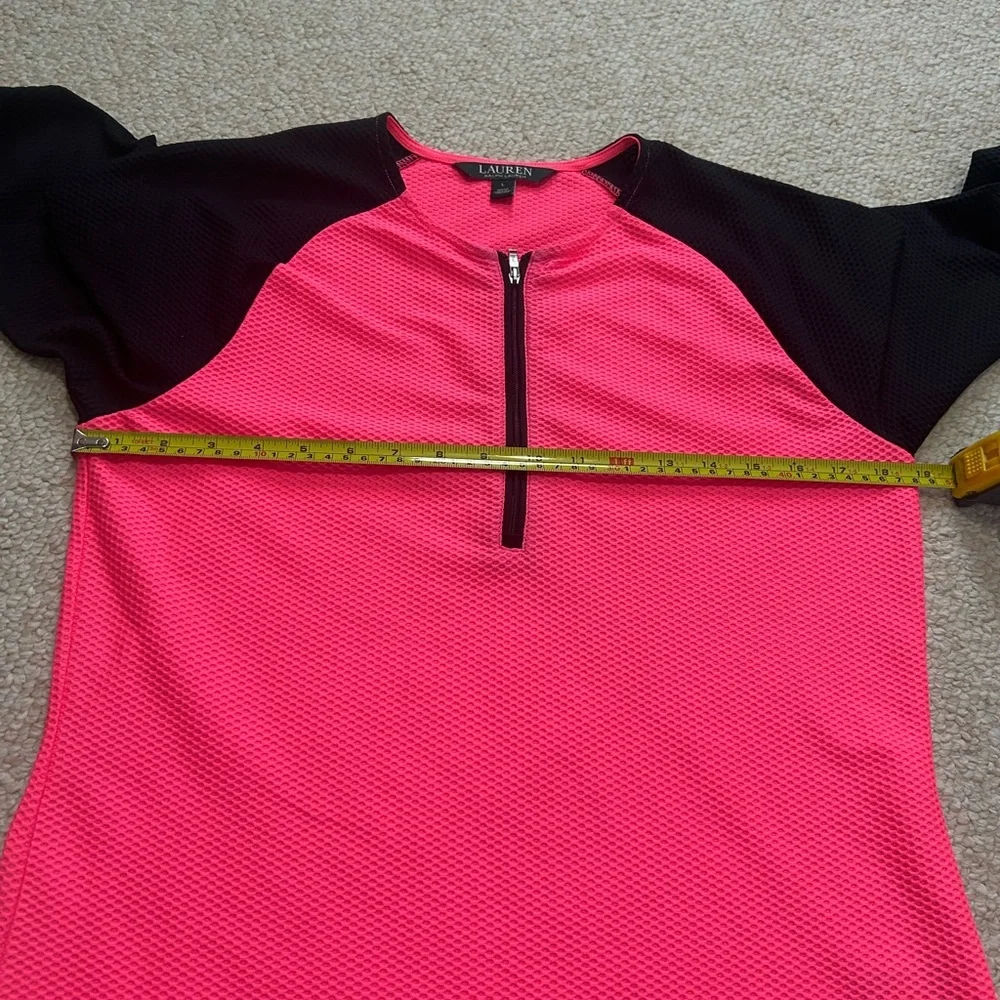Lauren Ralph Lauren neon pink black waffle-knit 1/4-zip athletic top Size Large - Picture 10 of 12